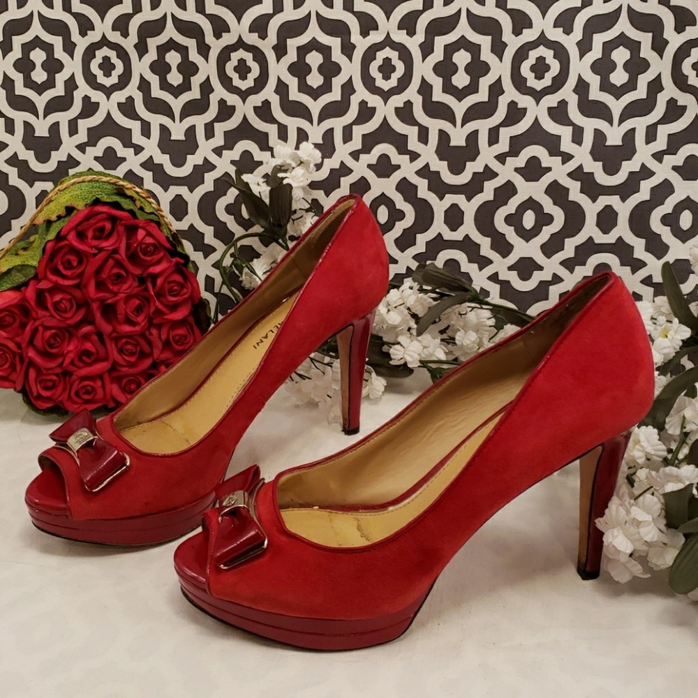 Antonio Melani red suede peep toe with bow heels